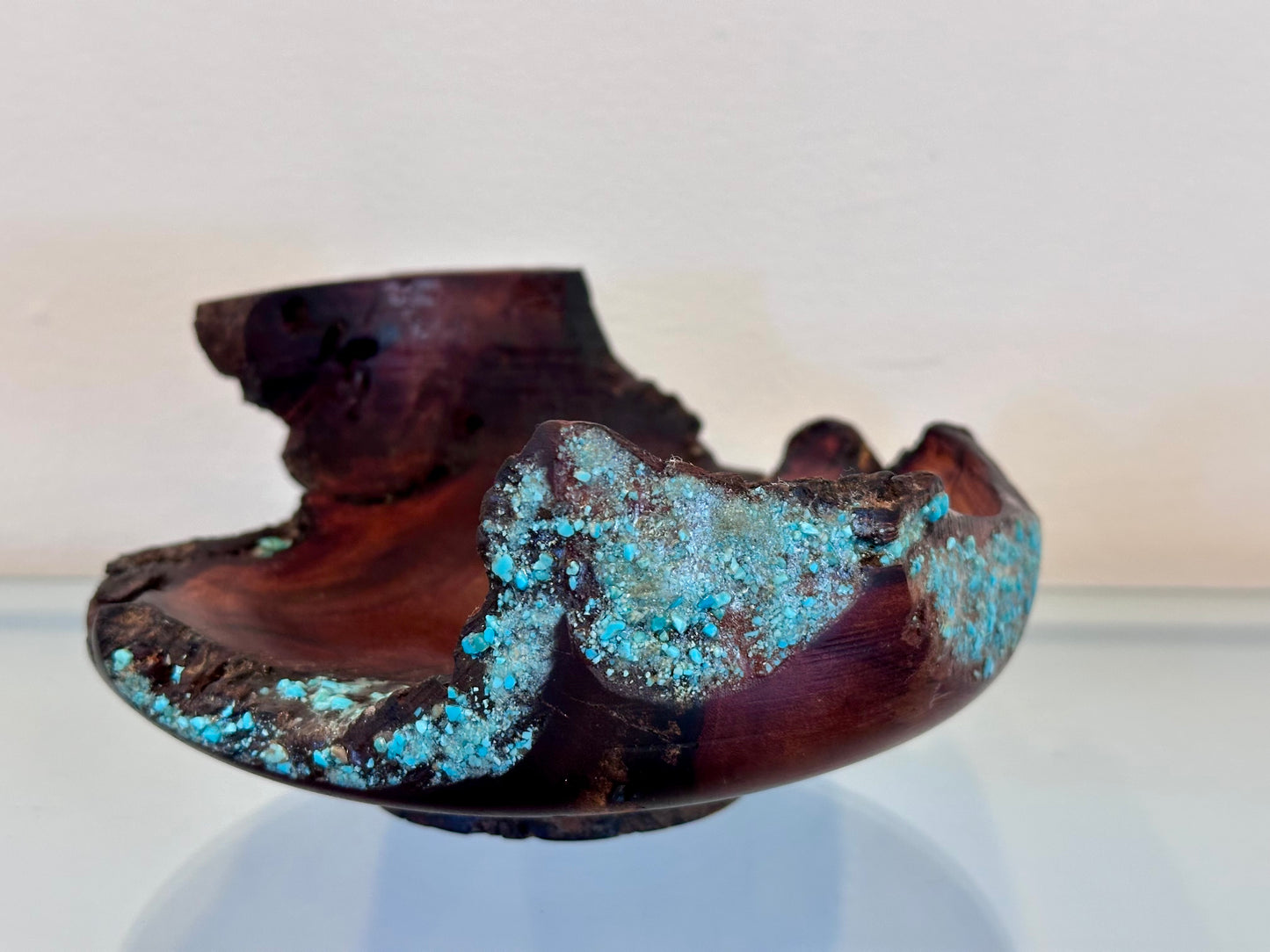 Small Koai’a Wood Bowl with Natural Edge and Turquoise Inlay