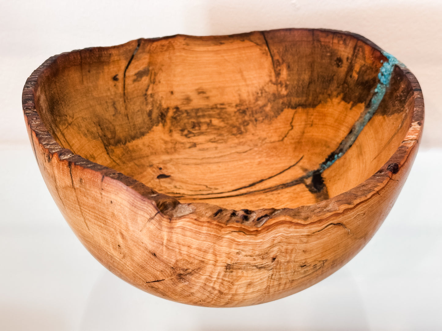Hawaiian Lama Wood Bowl, Hand-turned in Hawaii, with Turquoise and Anthracite Inlay, Food Safe