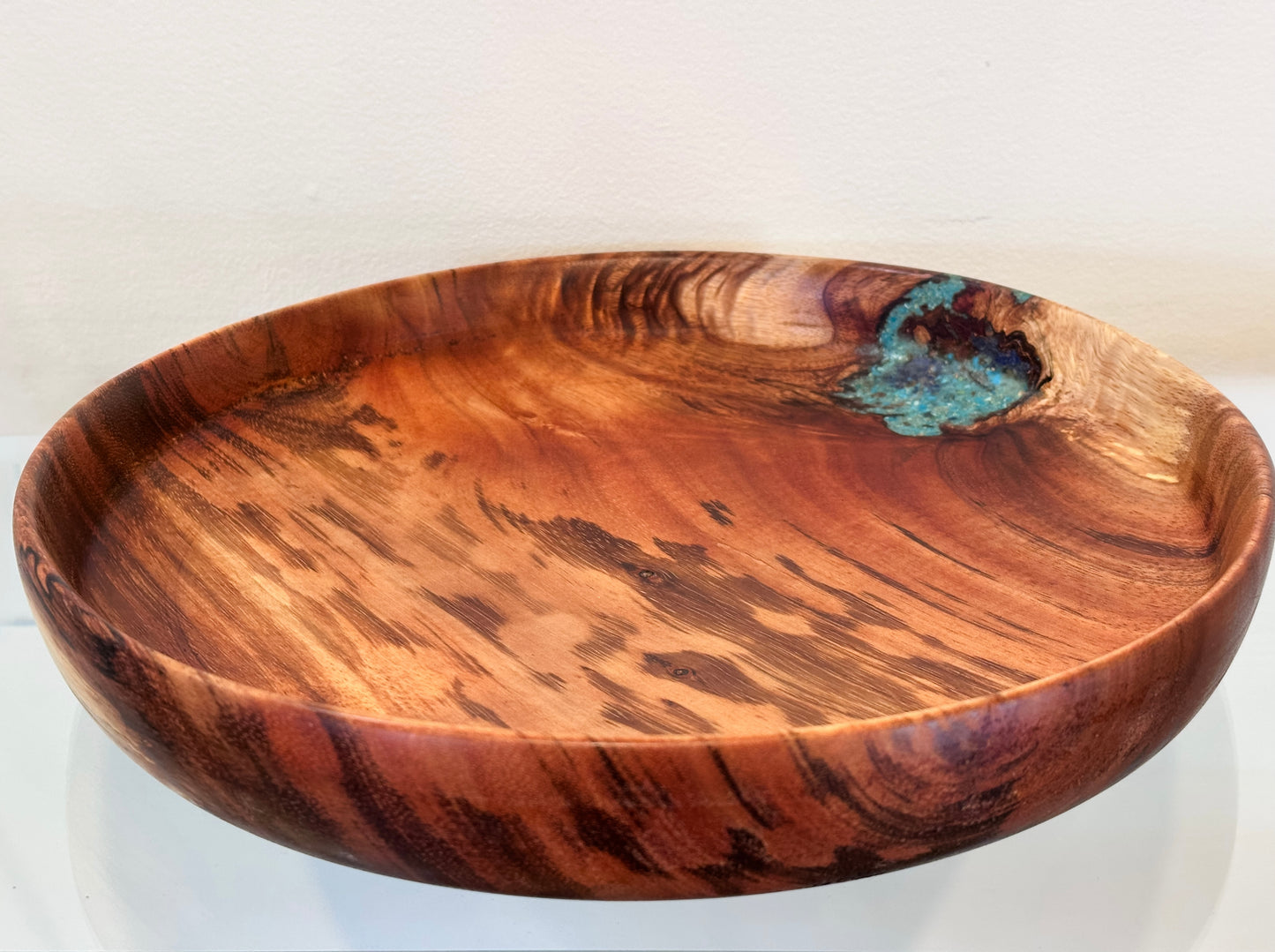 Handmade Koa Wood Bowl with Turquoise and Lapis Lazuli Inlay