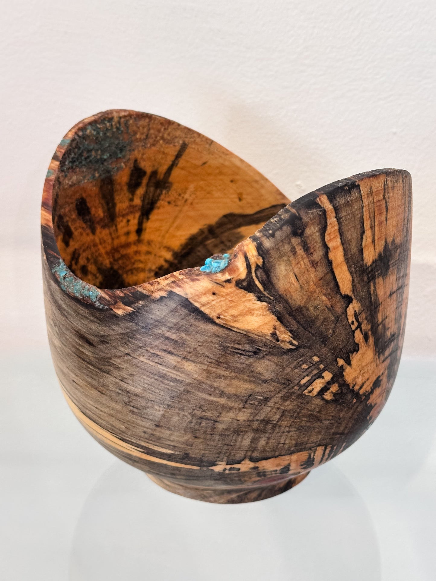 Hand-turned Norfolk Pine Wood Bowl, Handmade in Hawaii, with Turquoise Inlay