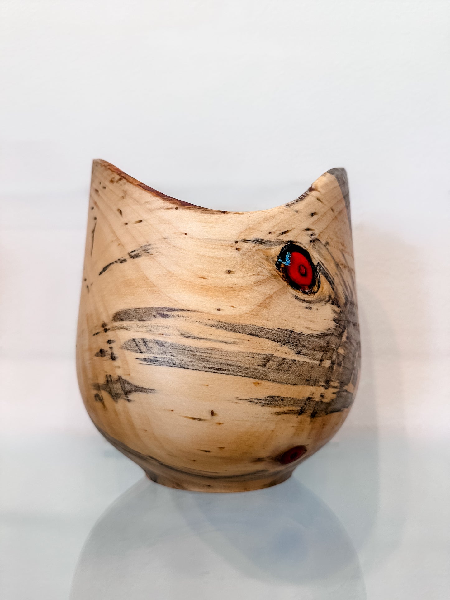 Handmade Vase-Shaped Norfolk Pine Wood Bowl with Turquoise Inlay Detail, Organic Finishes