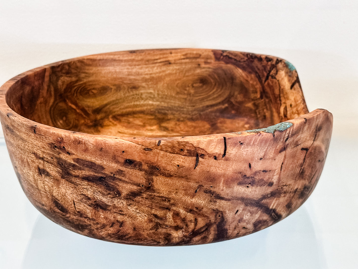 Large Handmade Mango Wood Bowl with Turquoise Inlay, Food Safe