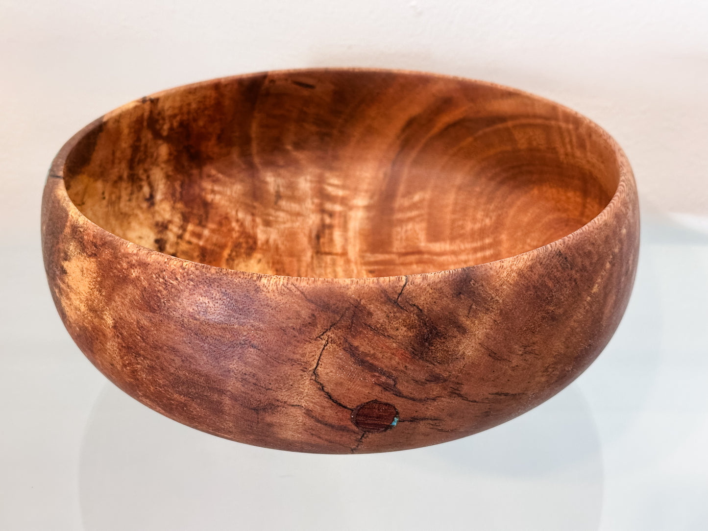 Hand-Turned Mango Wood Salad Bowl, Calabash Shape, Food Safe, Turquoise Inlay