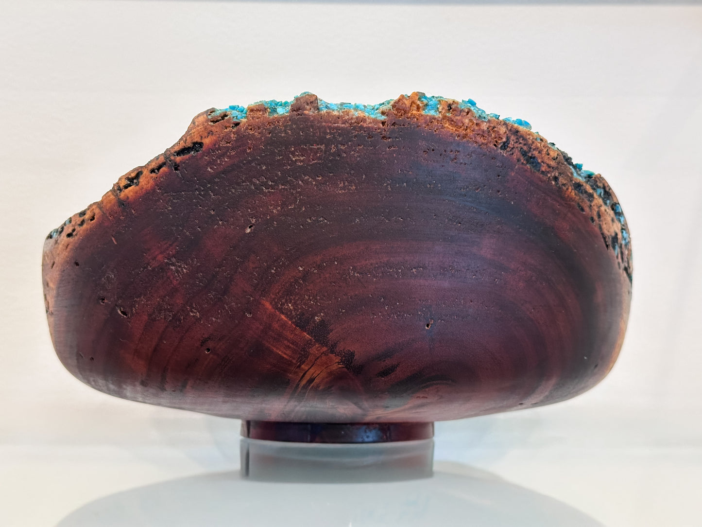 Hand-carved, natural edge Koa wood bowl with turquoise and anthracite kintsugi stone detailing, Handmade in Hawaii by Llosh Winne