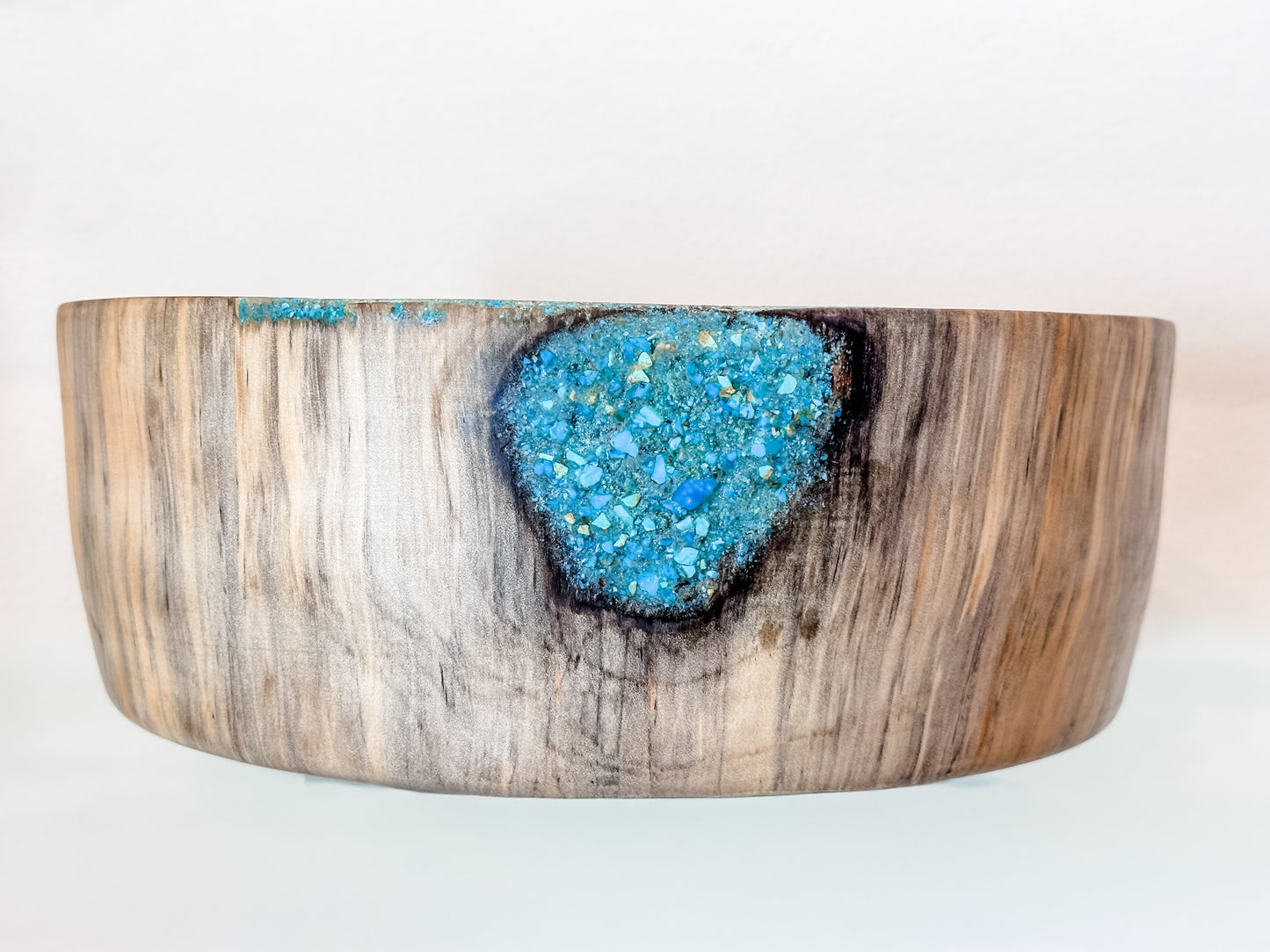 Norfolk Pine Wood Bowl with Turquoise Gemstone Inlay, Handmade in Hawaii, Food Safe, Organic Finishes