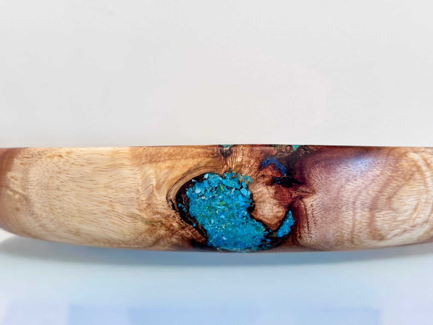 Handmade Koa Wood Bowl with Turquoise and Lapis Lazuli Inlay