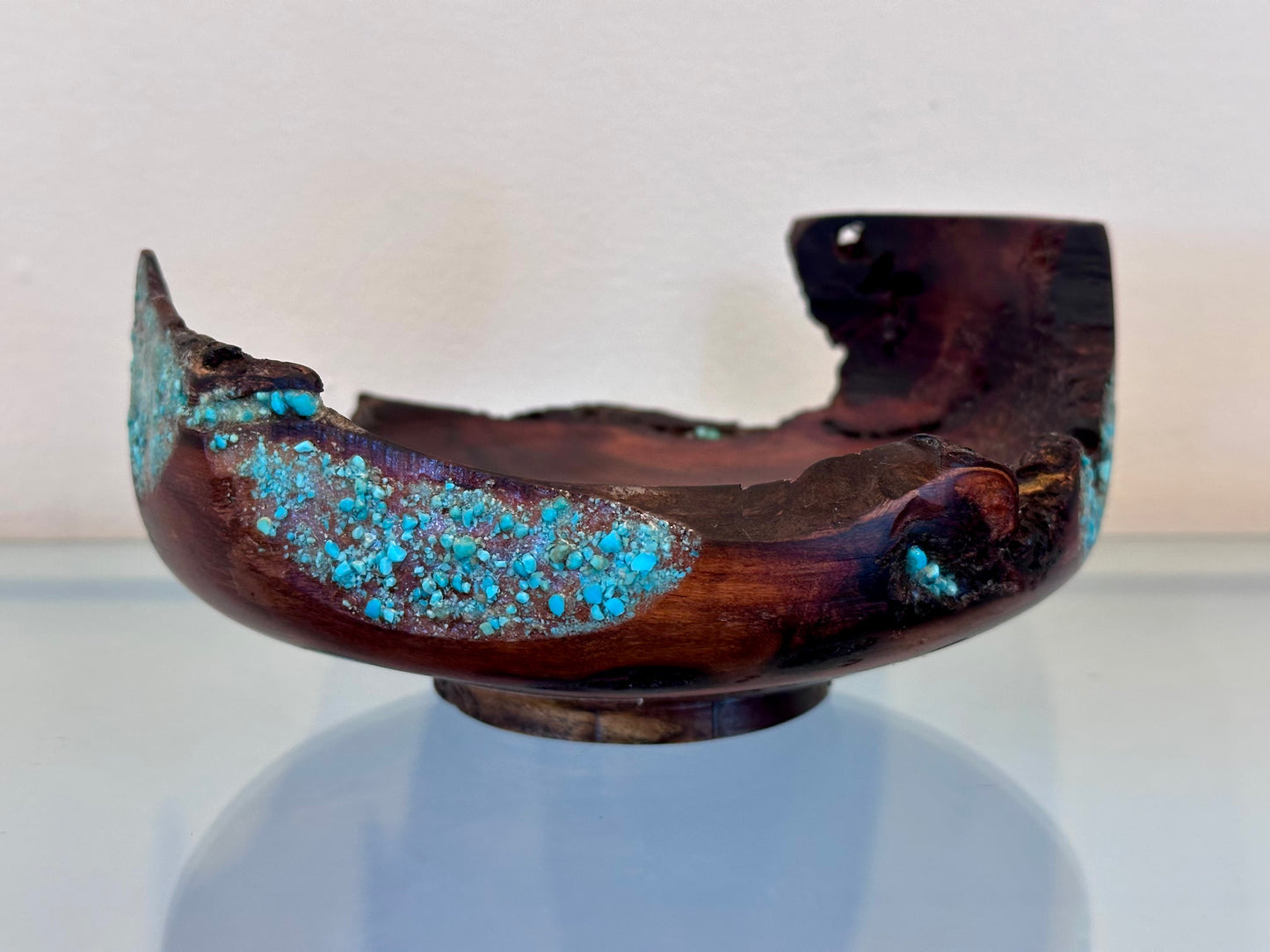 Small Koai’a Wood Bowl with Natural Edge and Turquoise Inlay