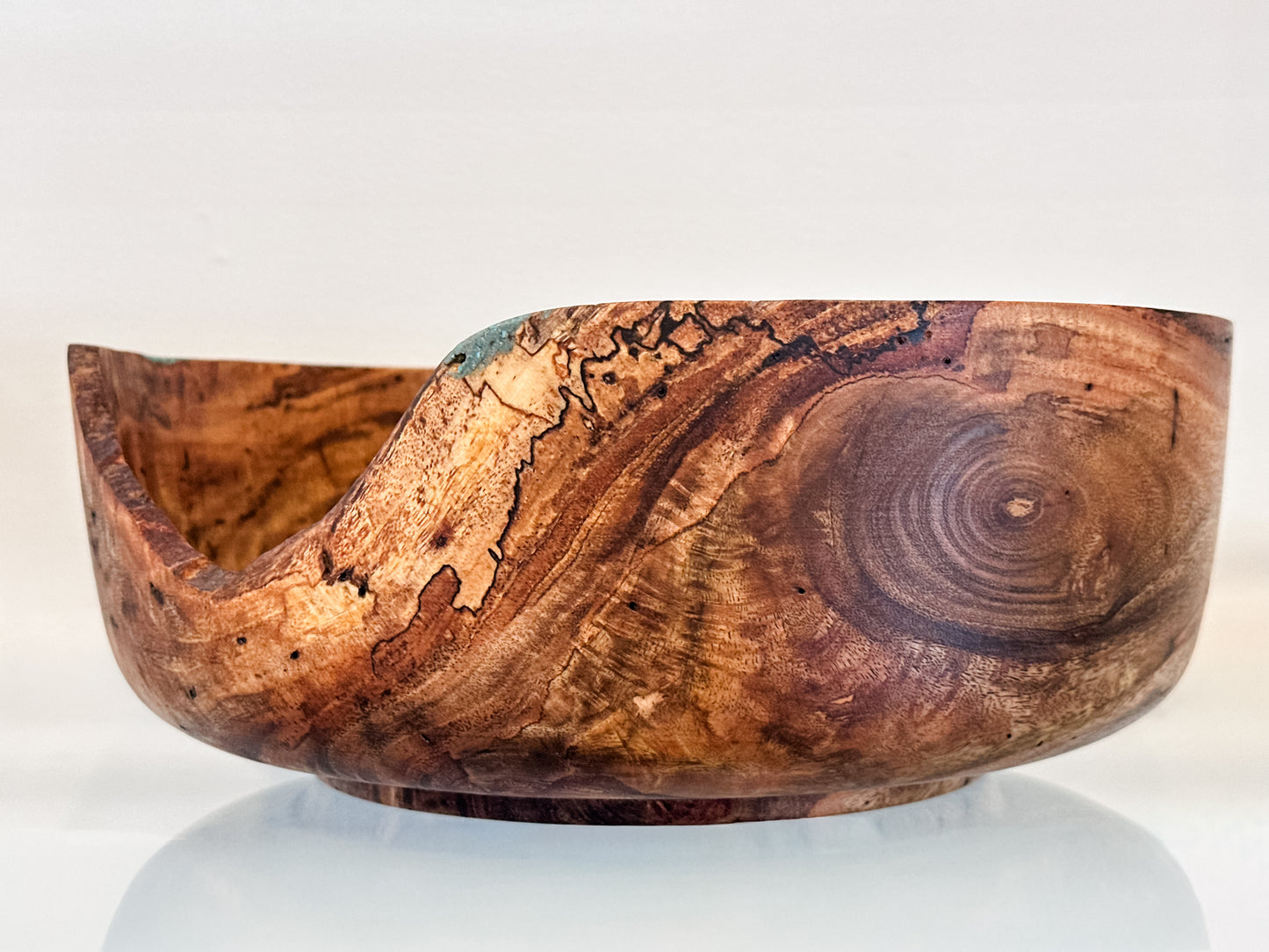 Large Handmade Mango Wood Bowl with Turquoise Inlay, Food Safe