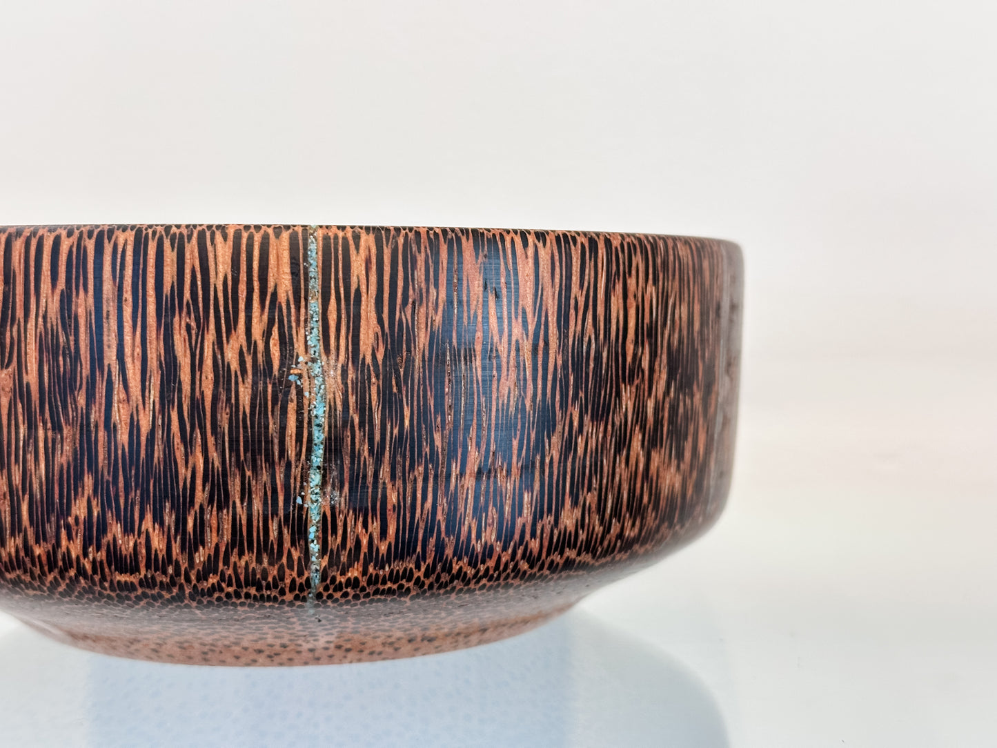 Manila Palm Wood Bowl, Handmade in Hawaii, with Turquoise Stone Inlay, Japanese Kintsugi-Inspired
