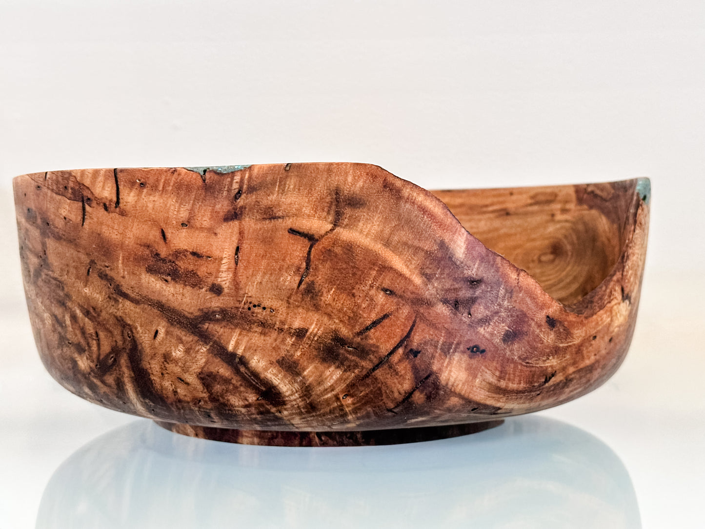 Large Handmade Mango Wood Bowl with Turquoise Inlay, Food Safe