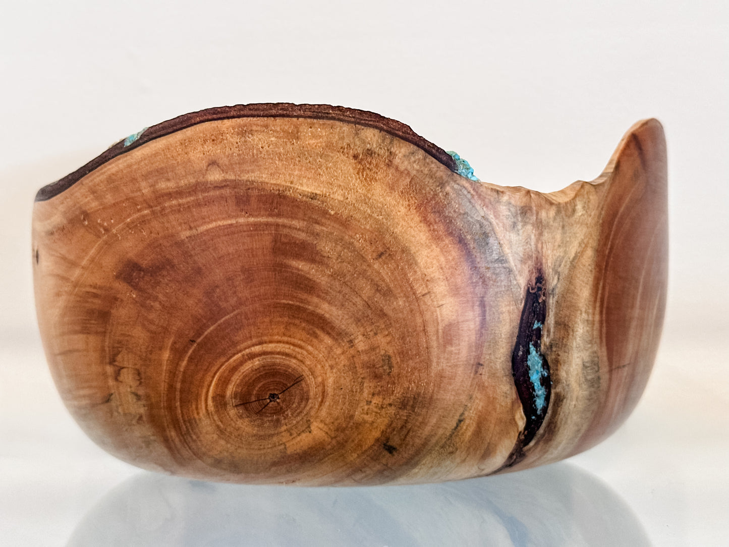 Handmade Hawaiian Podocarpus Wood Bowl with Kintsugi-Inspired Turquoise Inlay