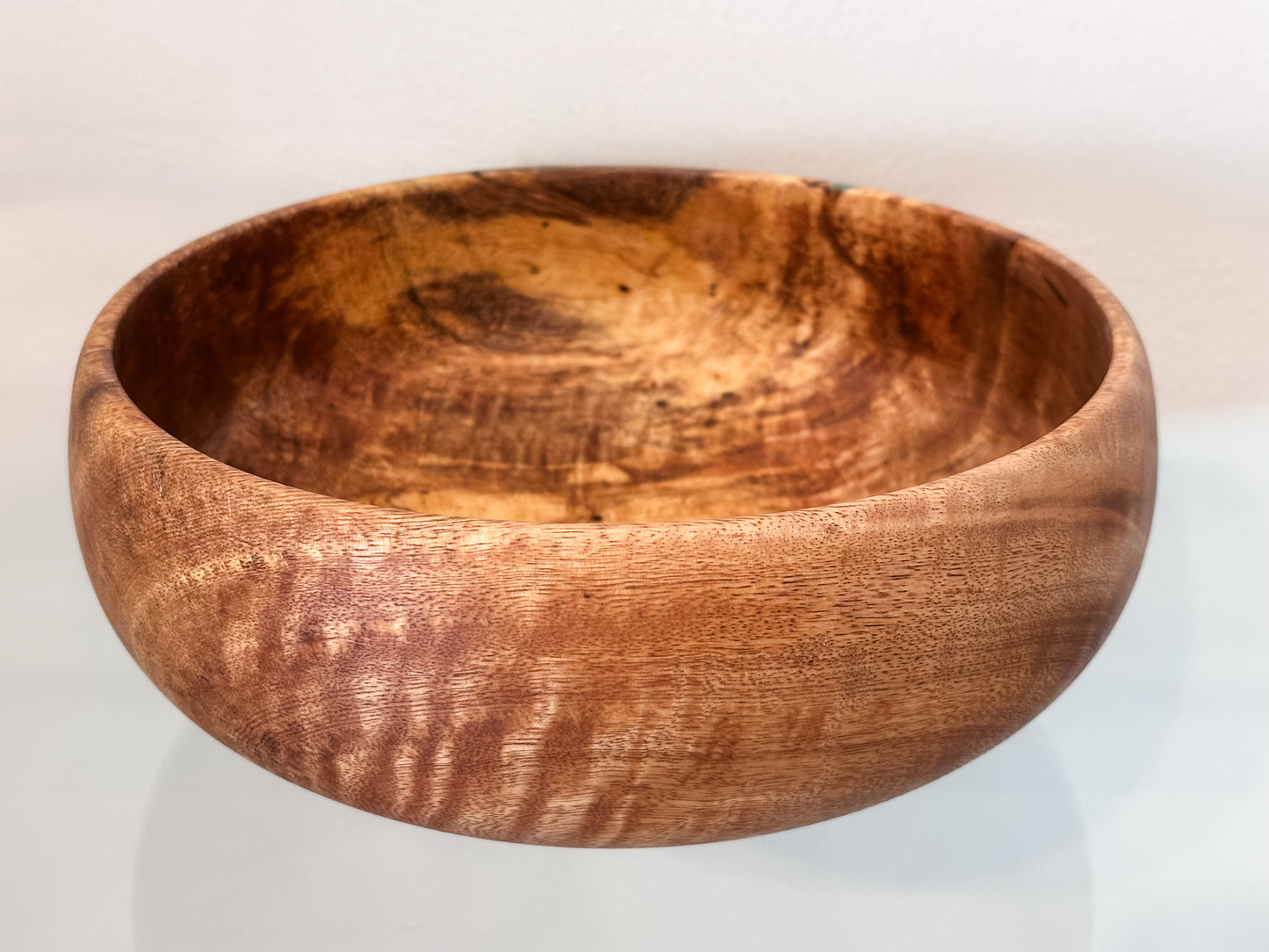Hand-Turned Mango Wood Salad Bowl, Calabash Shape, Food Safe, Turquoise Inlay