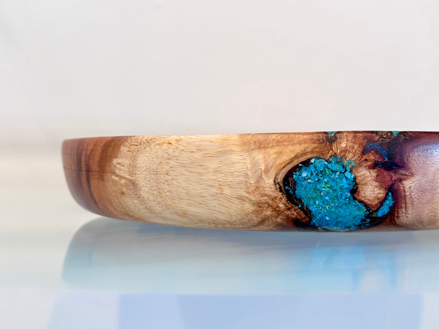 Handmade Koa Wood Bowl with Turquoise and Lapis Lazuli Inlay