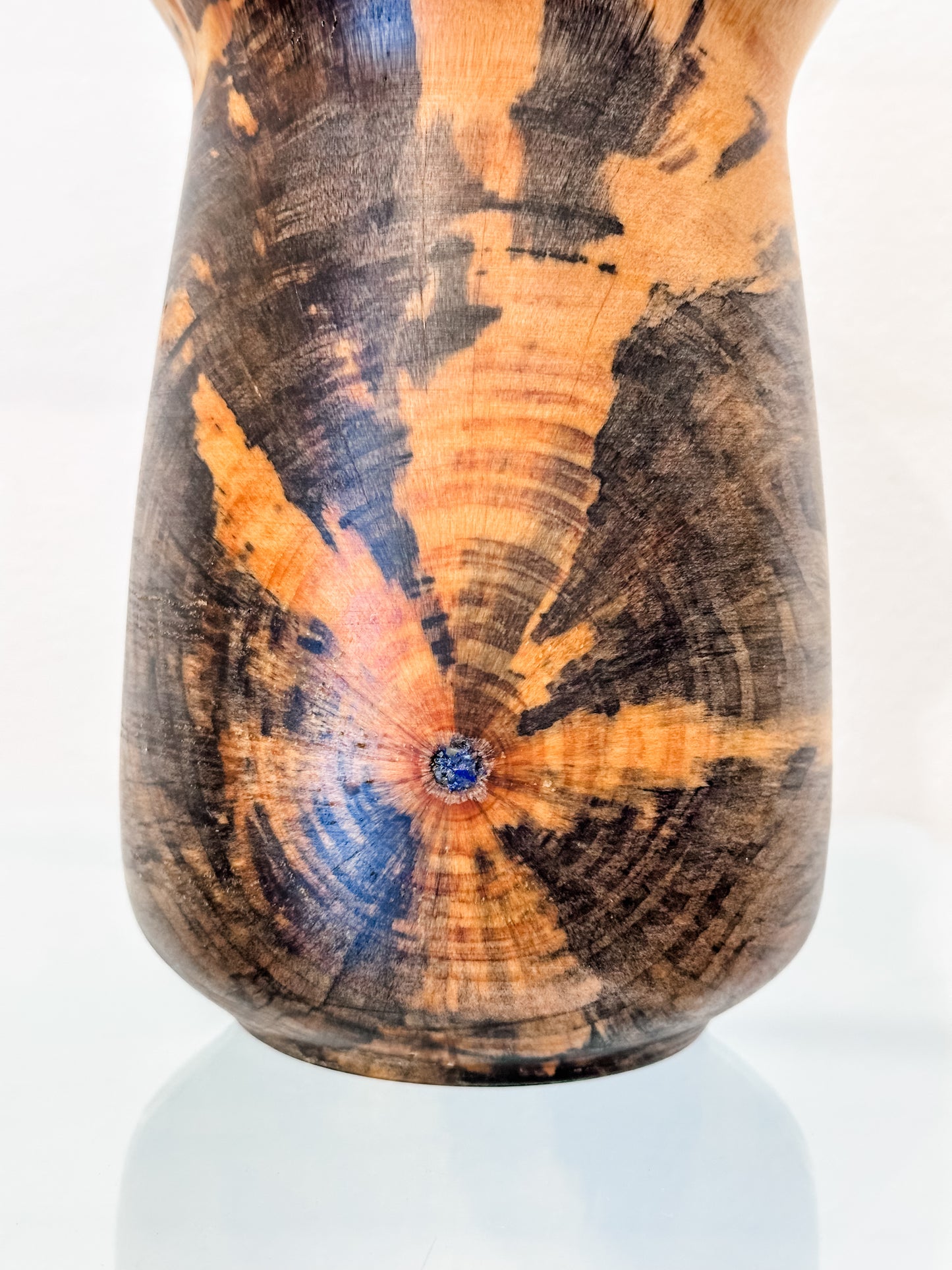 Stunning Handmade Norfolk Pine Wood Vase with Natural Edge and Lapis Lazuli Gemstone Inlay, Handmade in Hawaii