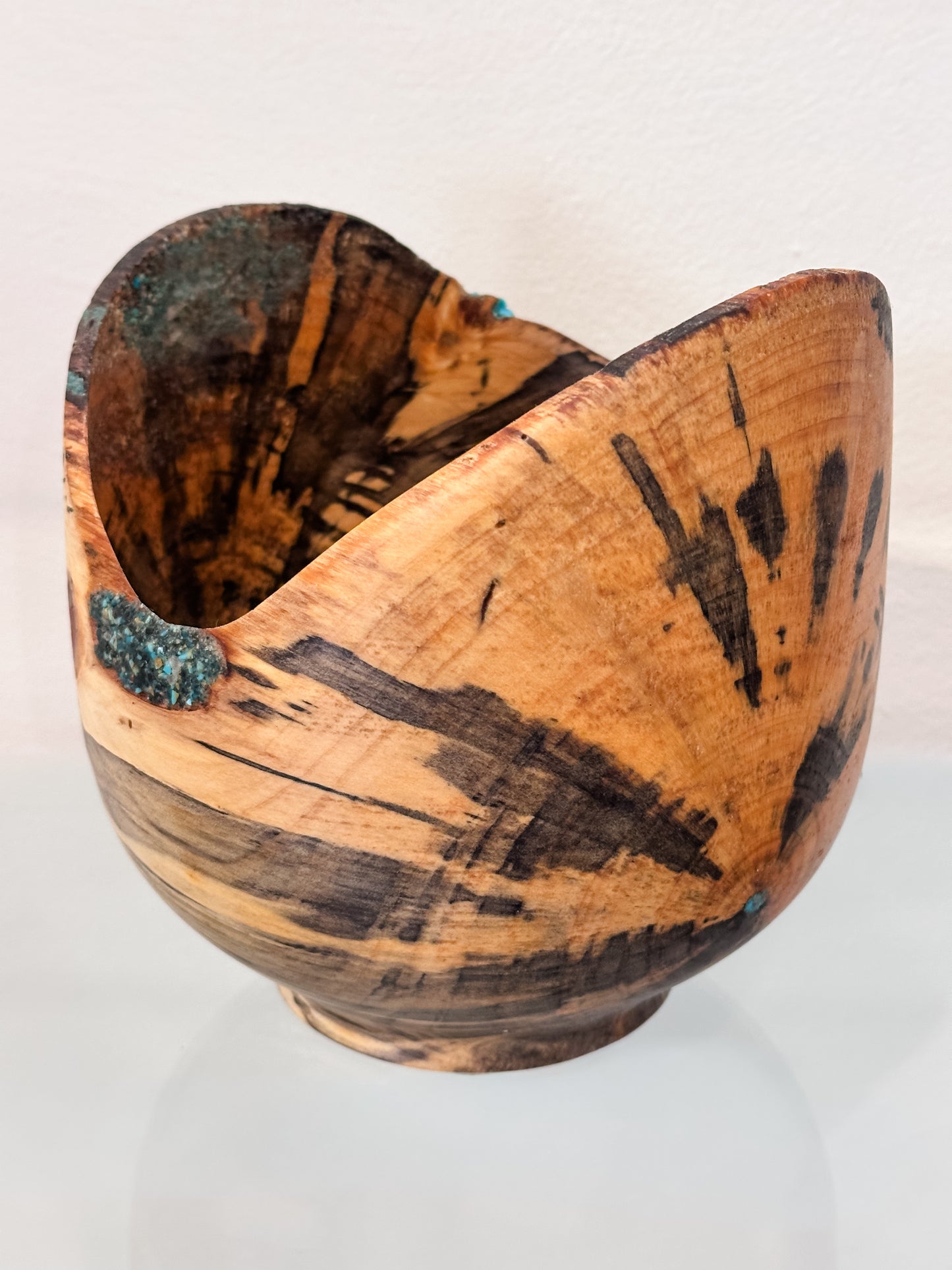 Hand-turned Norfolk Pine Wood Bowl, Handmade in Hawaii, with Turquoise Inlay