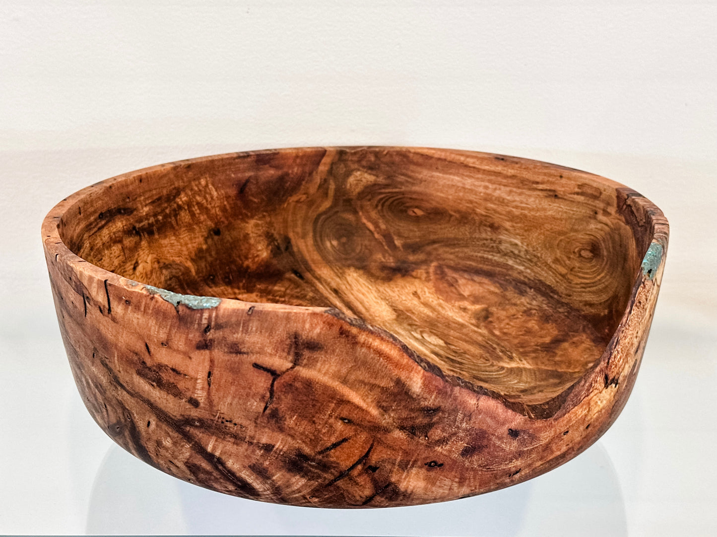Large Handmade Mango Wood Bowl with Turquoise Inlay, Food Safe