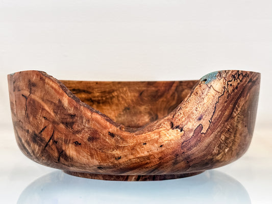 Large Handmade Mango Wood Bowl with Turquoise Inlay, Food Safe