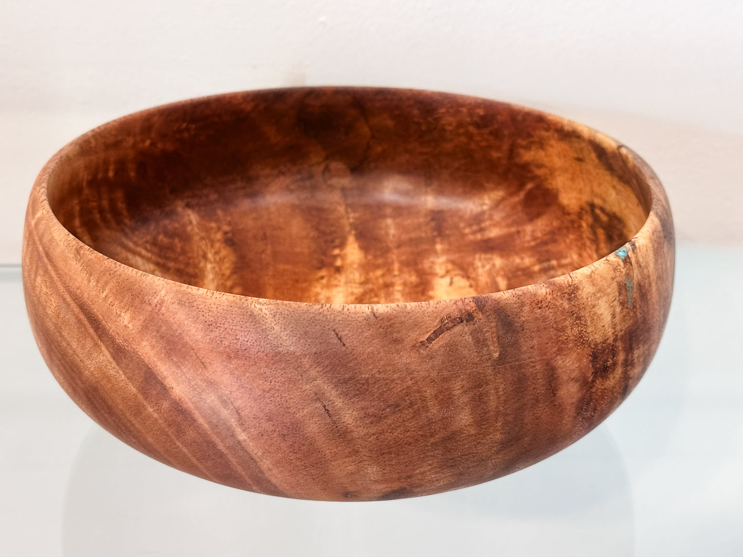 Hand-Turned Mango Wood Salad Bowl, Calabash Shape, Food Safe, Turquoise Inlay