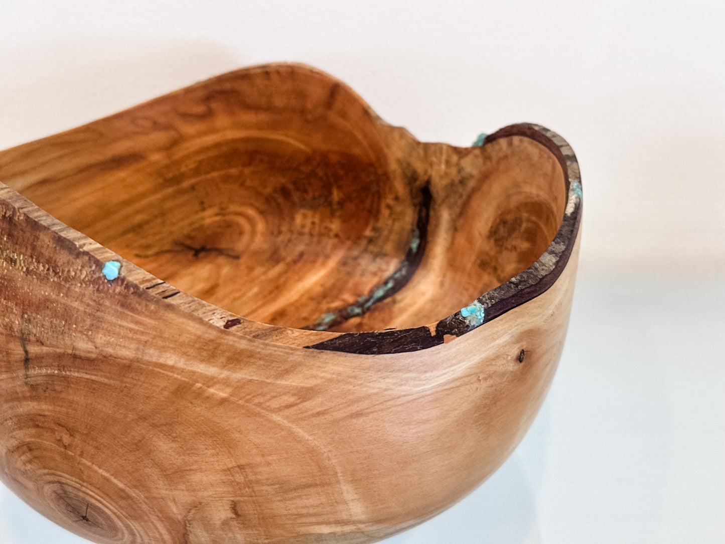 Handmade Hawaiian Podocarpus Wood Bowl with Kintsugi-Inspired Turquoise Inlay