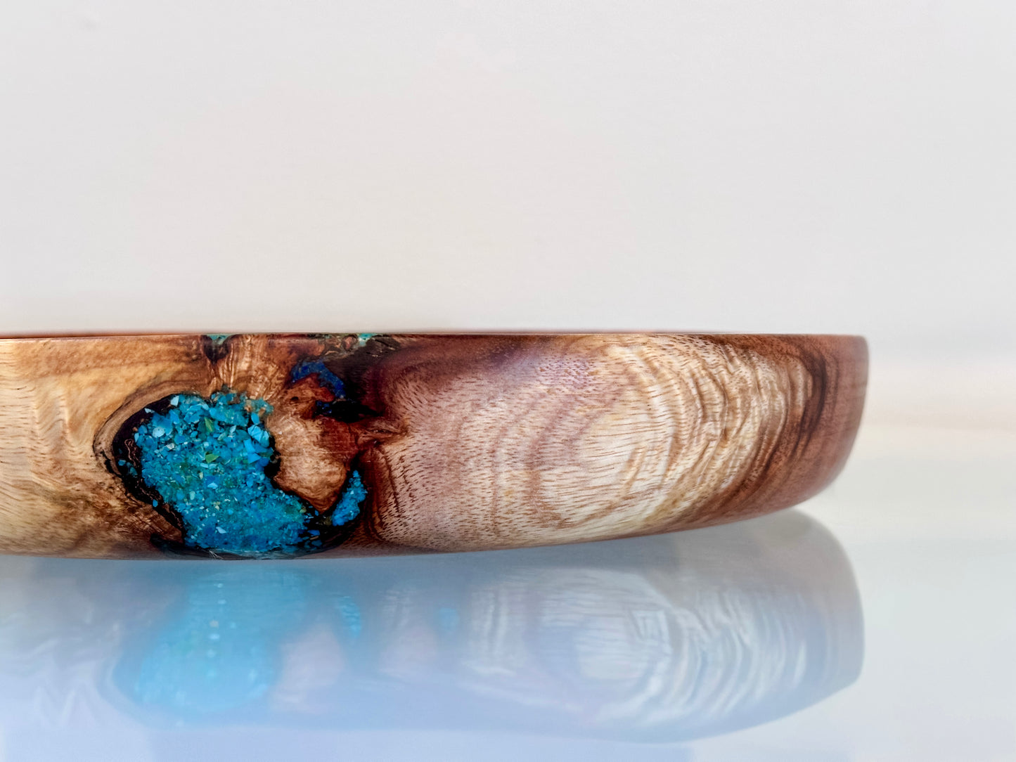 Handmade Koa Wood Bowl with Turquoise and Lapis Lazuli Inlay
