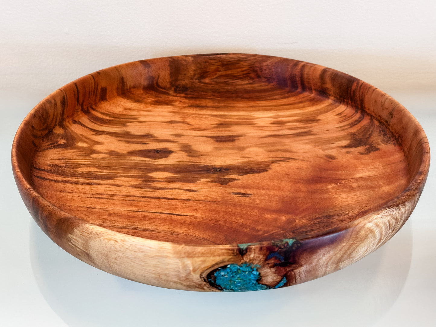 Handmade Koa Wood Bowl with Turquoise and Lapis Lazuli Inlay