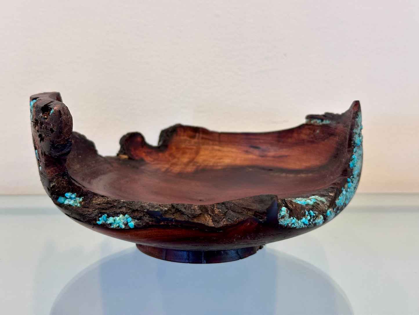 Small Koai’a Wood Bowl with Natural Edge and Turquoise Inlay