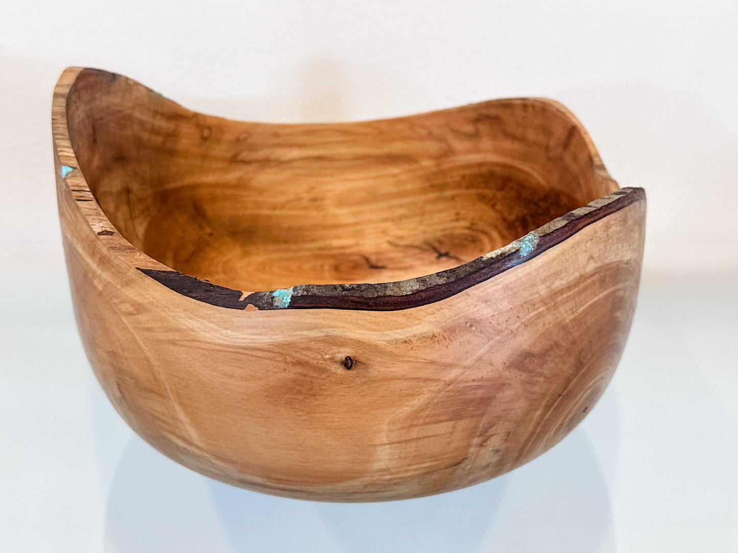 Handmade Hawaiian Podocarpus Wood Bowl with Kintsugi-Inspired Turquoise Inlay
