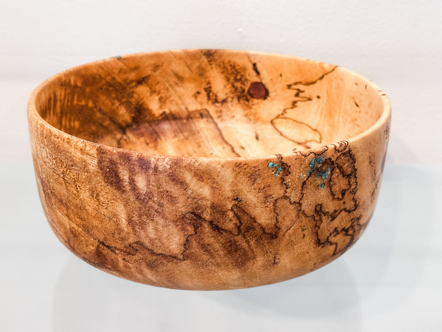 Mango Wood Bowl, Handmade, with Turquoise Inlay, Food Safe