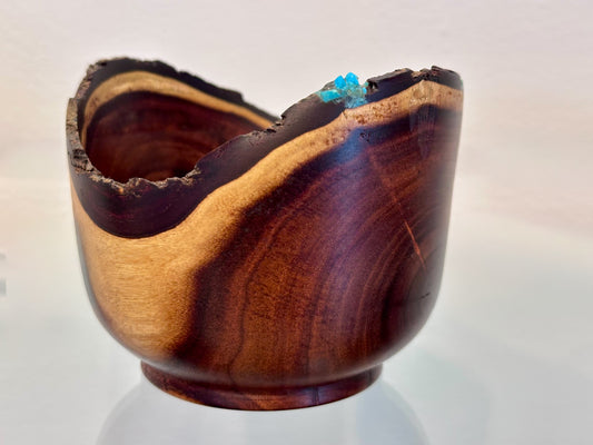 Small Koai’a Wood Bowl with Natural Edge and Turquoise Inlay