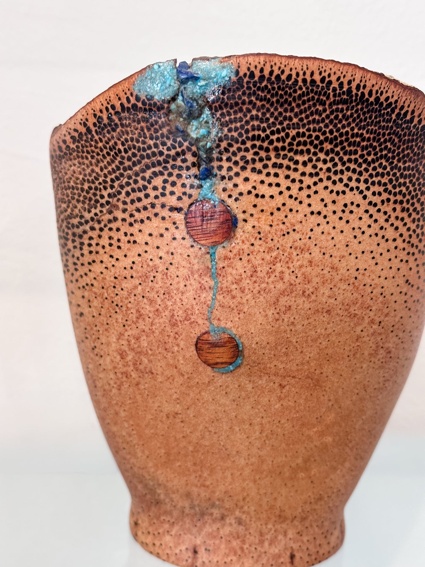 Kintsugi Manila Palm Wood Bowl, Handmade in Hawaii, with Turquoise and Lapis Lazuli Stone Inlay