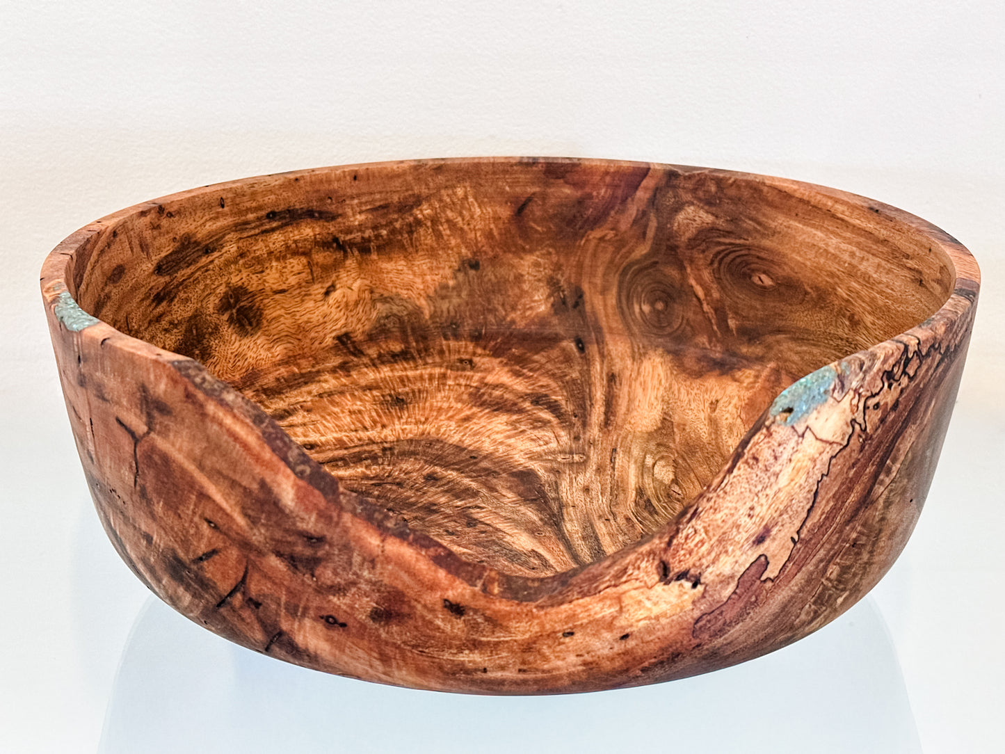 Large Handmade Mango Wood Bowl with Turquoise Inlay, Food Safe