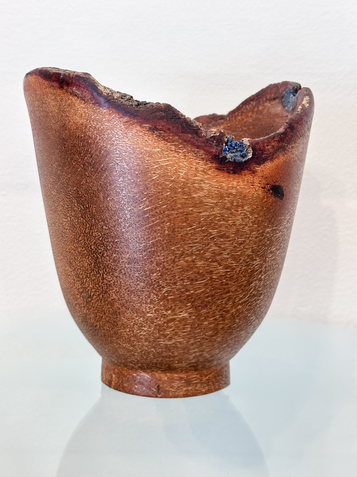 Coconut Wood Bowl, Bark Inclusion with Lapis Lazuli Inlay, Handmade in Hawaii, Decorative Wood Bowl