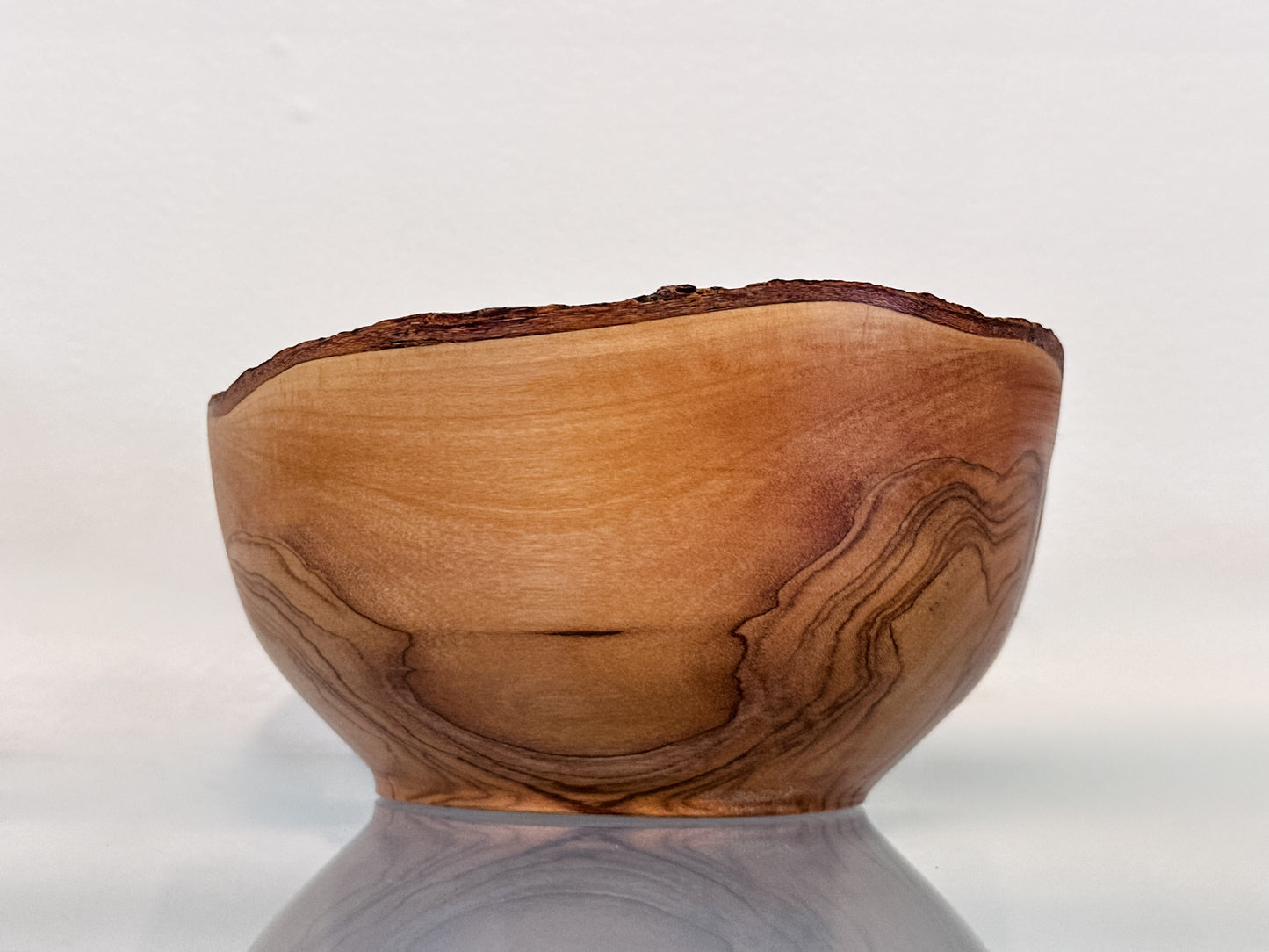 Handmade, Natural Edge Olive Wood Bowl with Turquoise Gemstone Inlay