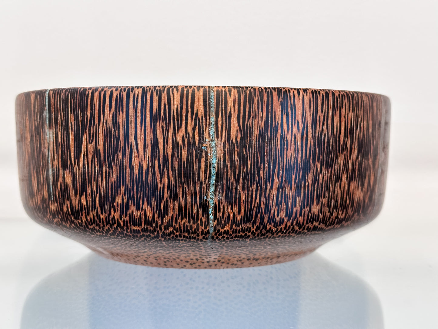 Manila Palm Wood Bowl, Handmade in Hawaii, with Turquoise Stone Inlay, Japanese Kintsugi-Inspired