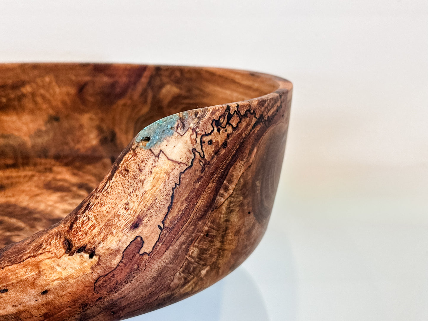 Large Handmade Mango Wood Bowl with Turquoise Inlay, Food Safe