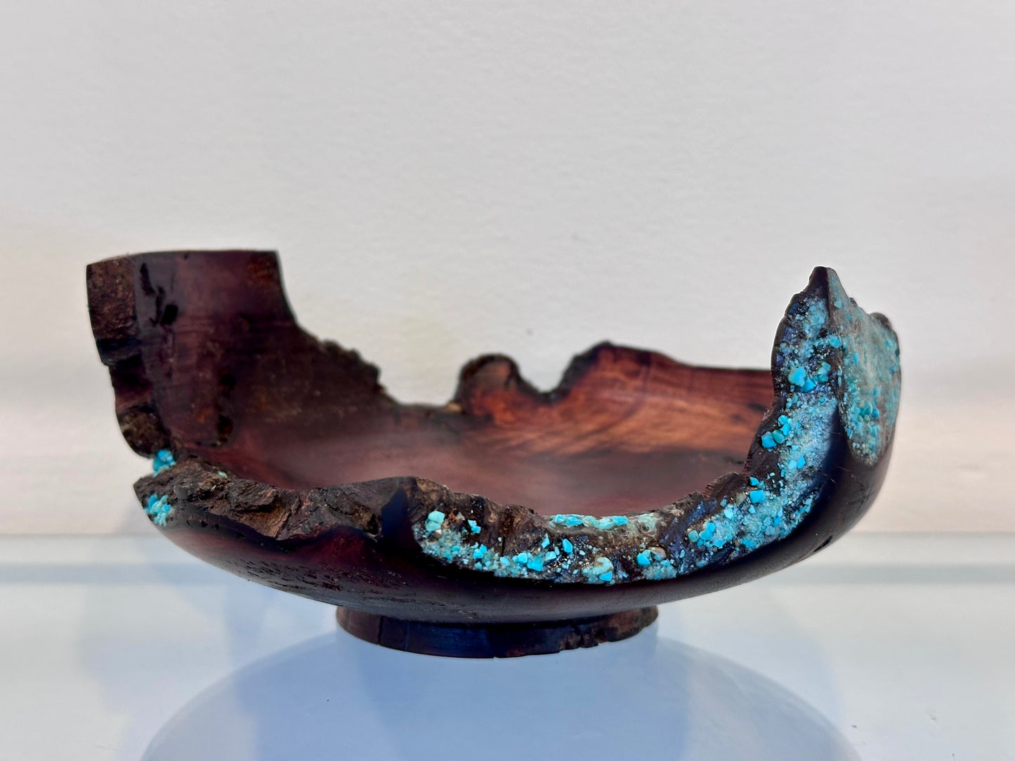 Small Koai’a Wood Bowl with Natural Edge and Turquoise Inlay