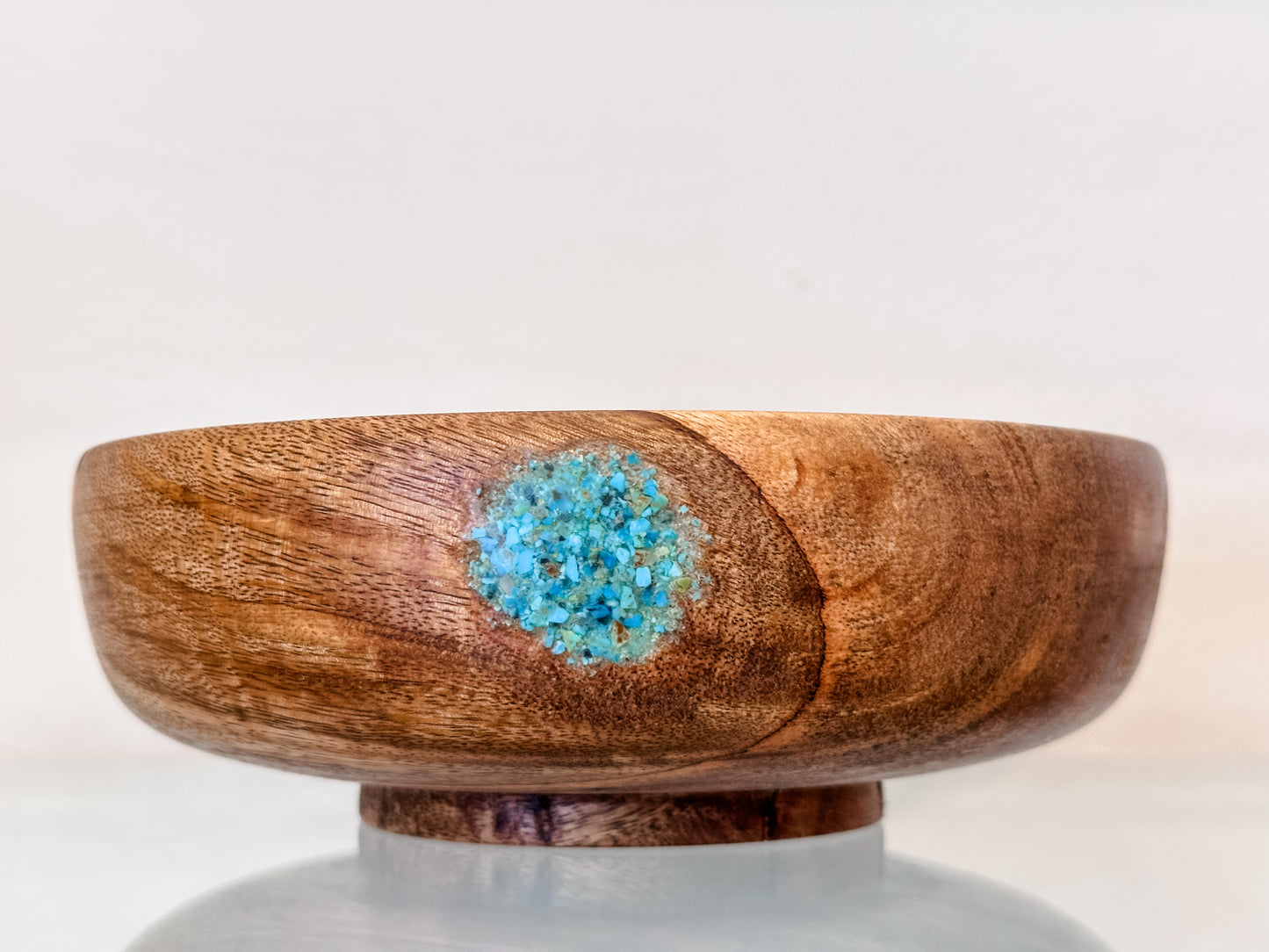 Hand-turned Mango Wood Bowl, Food Safe, Organic Finishes, Turquoise Inlay
