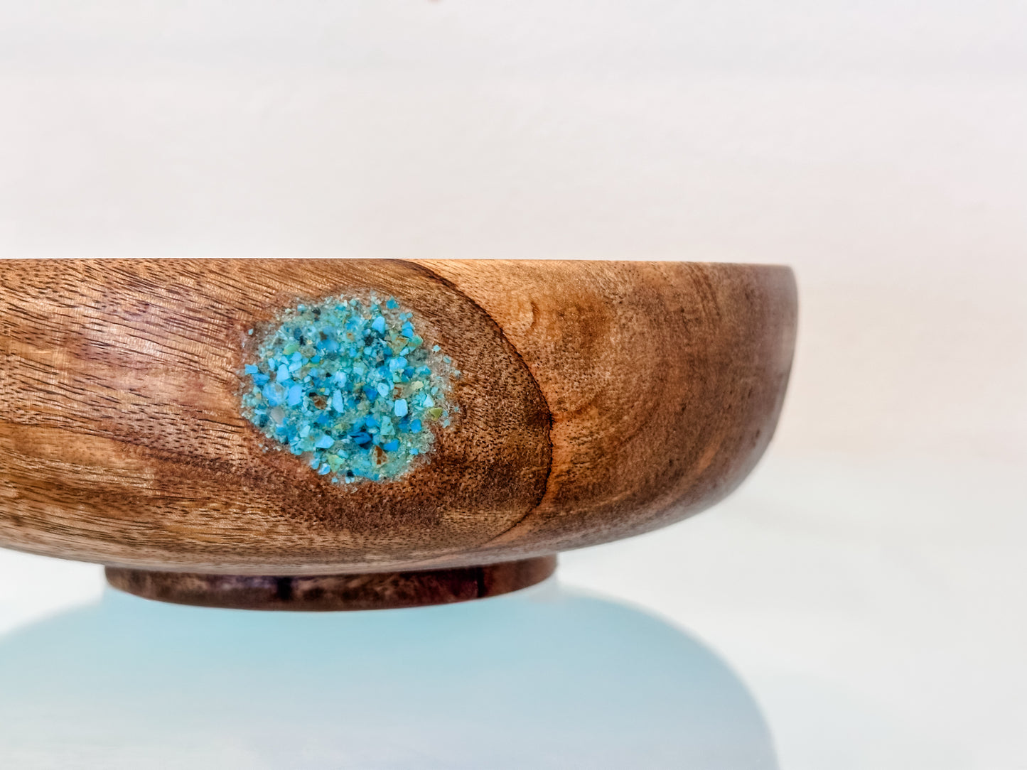 Hand-turned Mango Wood Bowl, Food Safe, Organic Finishes, Turquoise Inlay