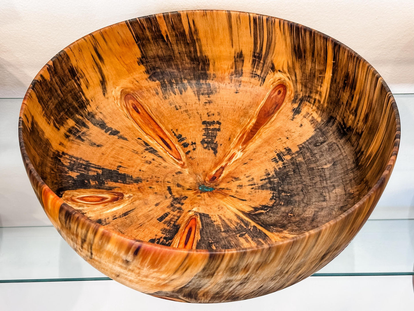 Handmade Large Norfolk Pine Wood Bowl with Turquoise Inlay Detail, Food Safe Salad Bowl, Organic Wood Salad Bowl, Large Wood Salad Bowl