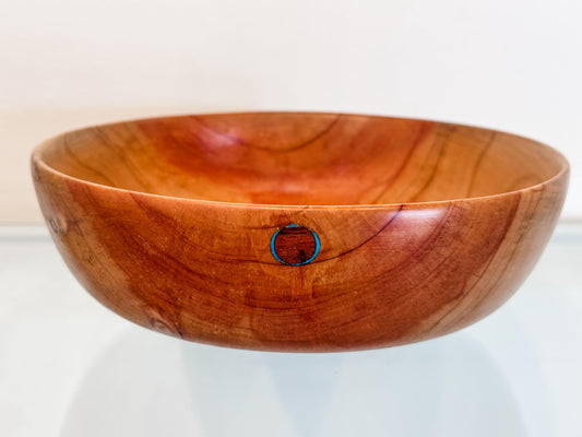Cypress Wood Salad Bowl with Turquoise Inlay, Handmade in Hawaii, Organic, Food Safe