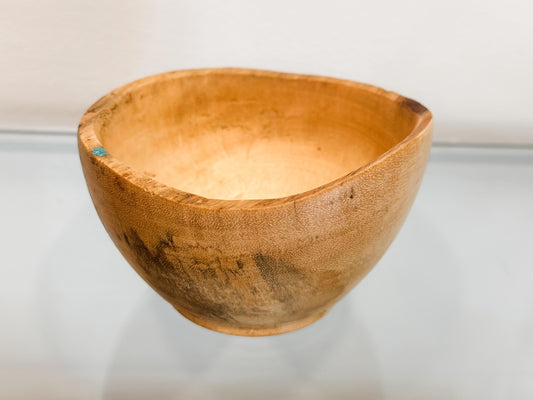Natural Edge Tamarind Wood Bowl Detailed with Turquoise Gemstone Inlay, Handmade in Hawaii by Llosh Winne