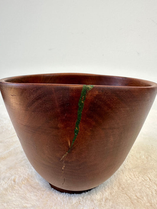 Handmade Artisanal Avocado Wood Bowl with Turquoise Kintsugi Inlay, 6 inches diameter x 5 inches tall, Made in Hawaii